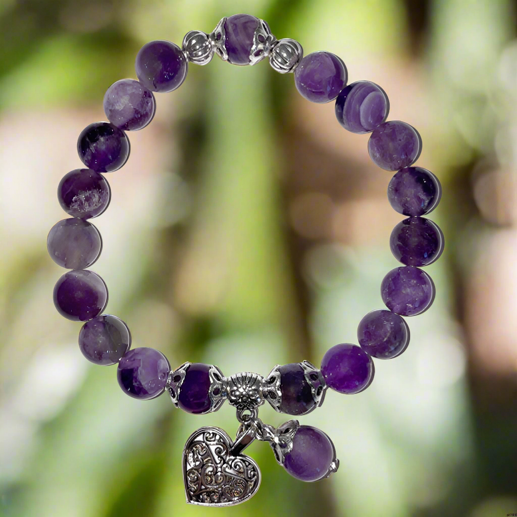 Amethyst Healer Bracelet with Heart Charm