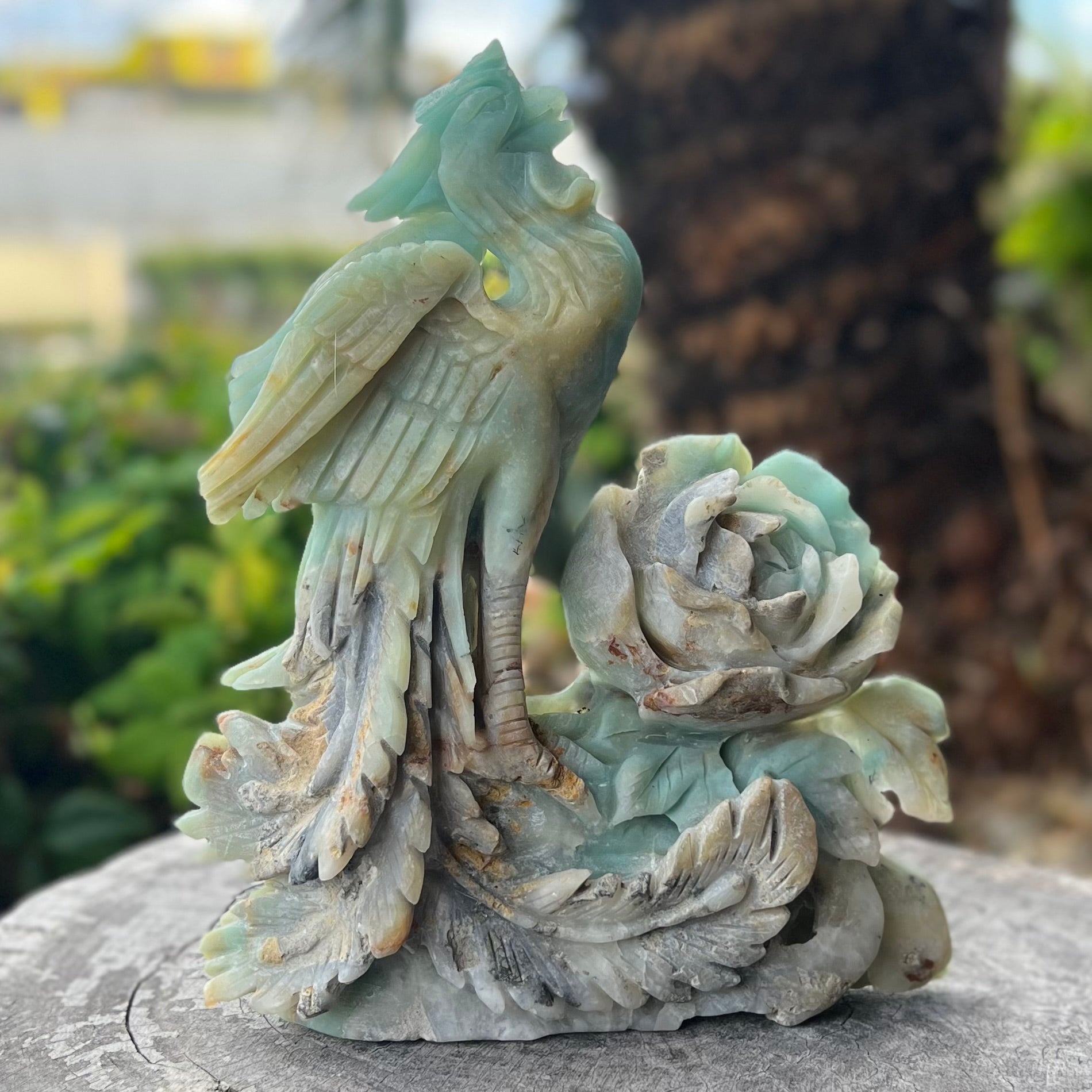 Amazonite Phoenix & Rose Carving