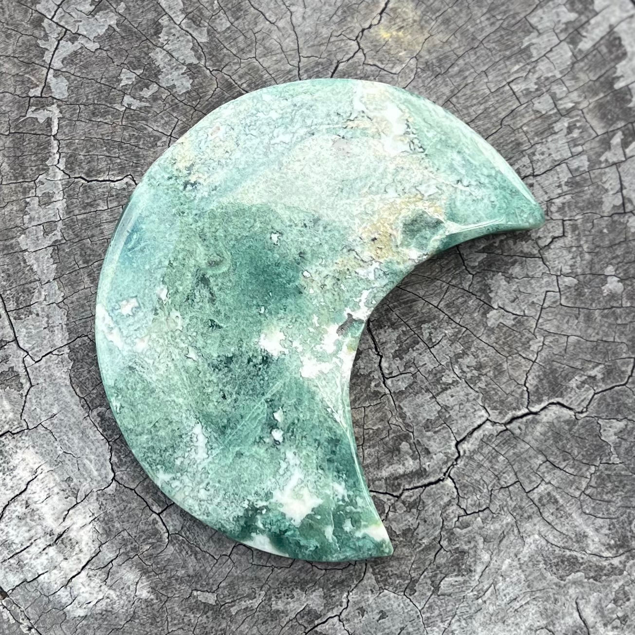 Moss Agate Crescent Moon Carving