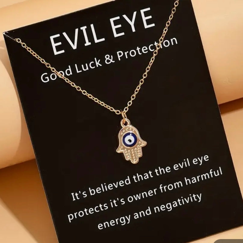 Gold Hamsa Protection with Evil Eye Necklace