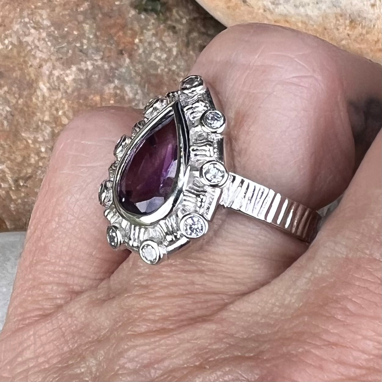 Amethyst & White Topaz Sterling Silver Ring ~ 10