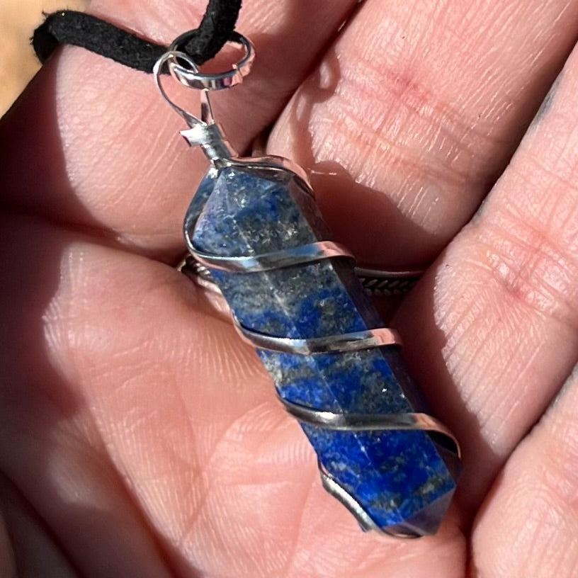 Lapis Lazuli Pencil Point Spiral Wrap Pendant