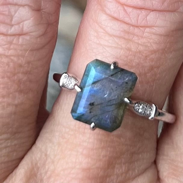 Labradorite with Topaz ~ Sterling Silver Ring ~ Size 9
