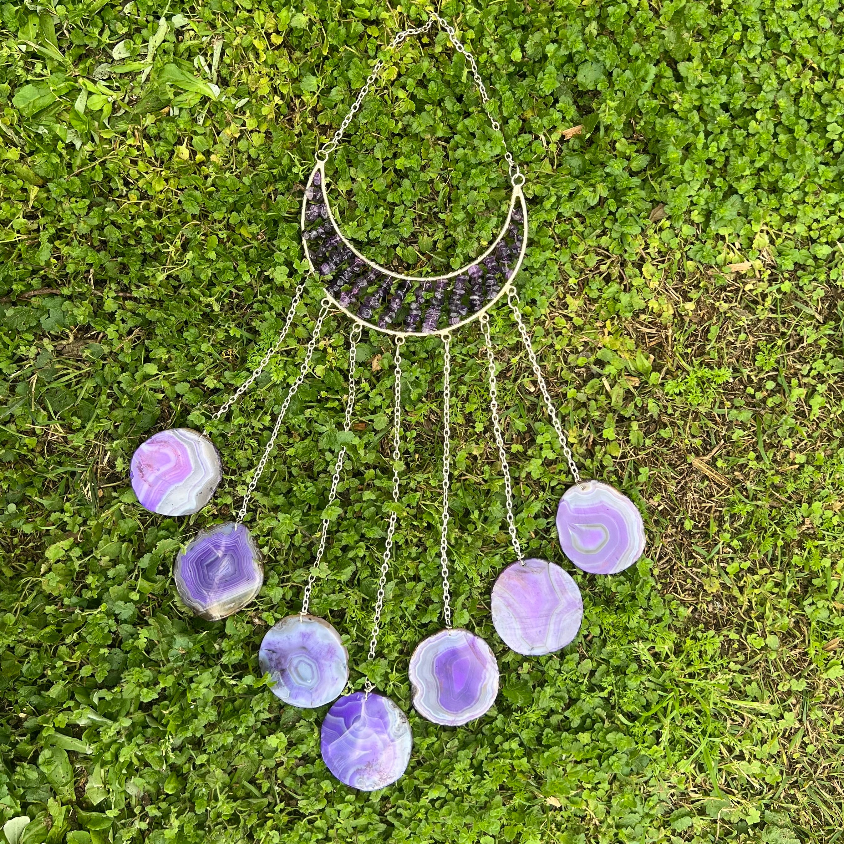 Amethyst ~ Dyed Agate ~ Crescent Moon ~ Silver