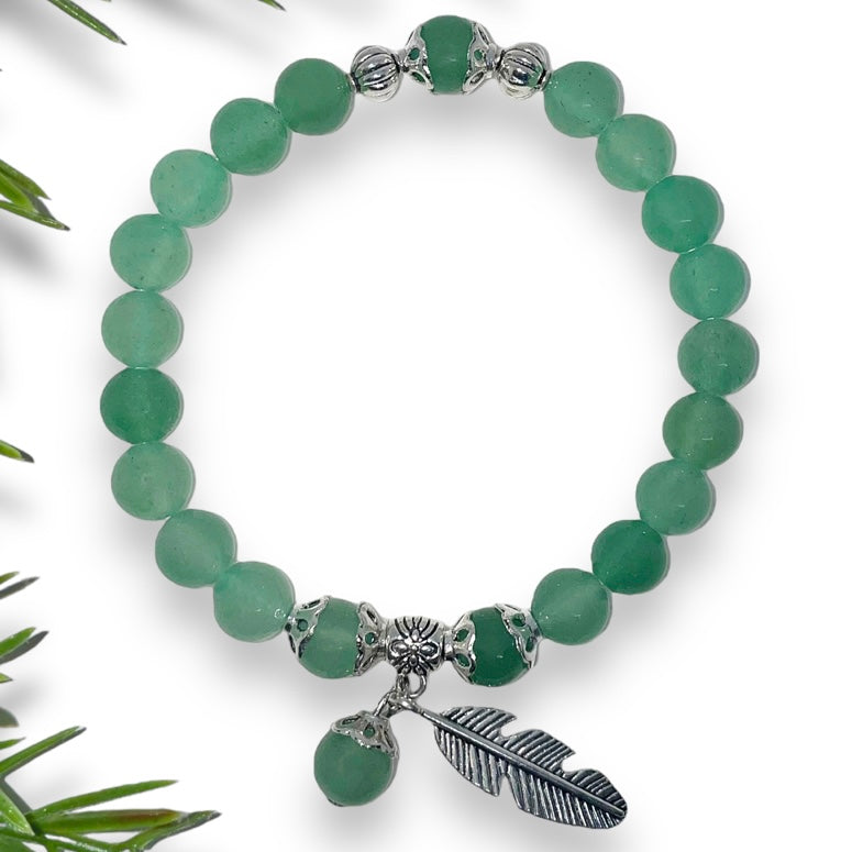 Green Aventurine Invigorating Bracelet with Feather Charm