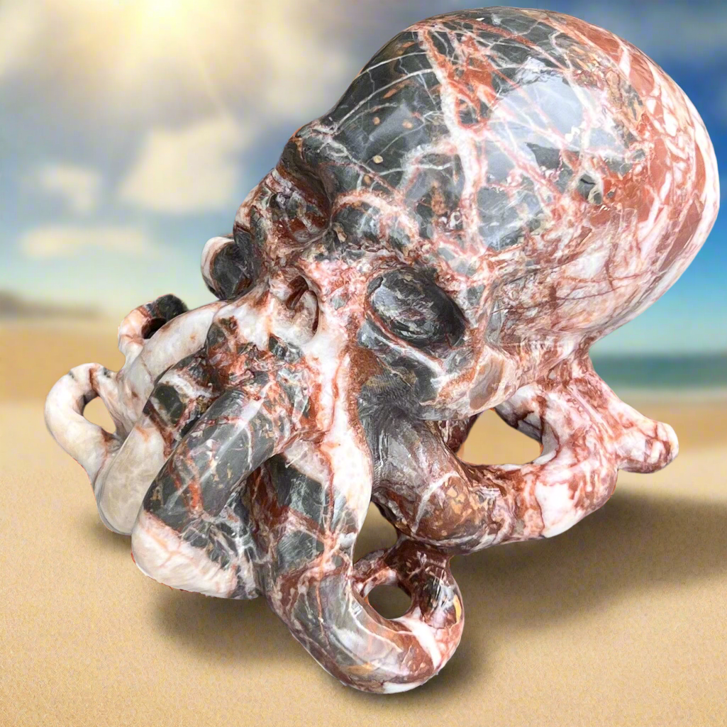 Octopus Skull ~ Ocean Jasper Carving