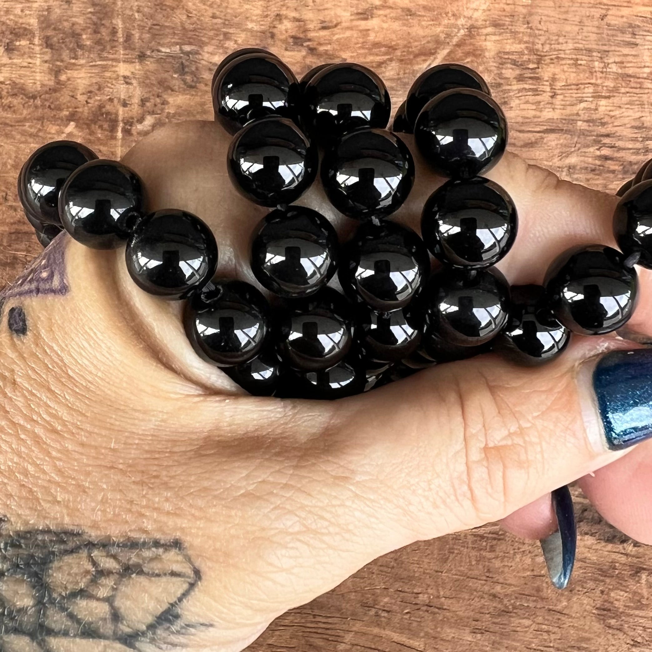 Black Obsidian Beaded Bracelet ~ Large Fit