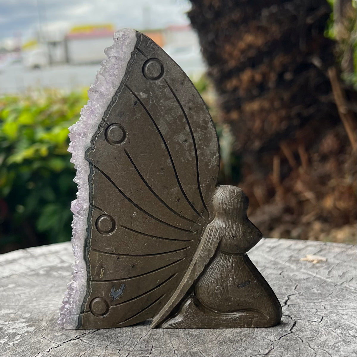Amethyst Butterly Lady Carving