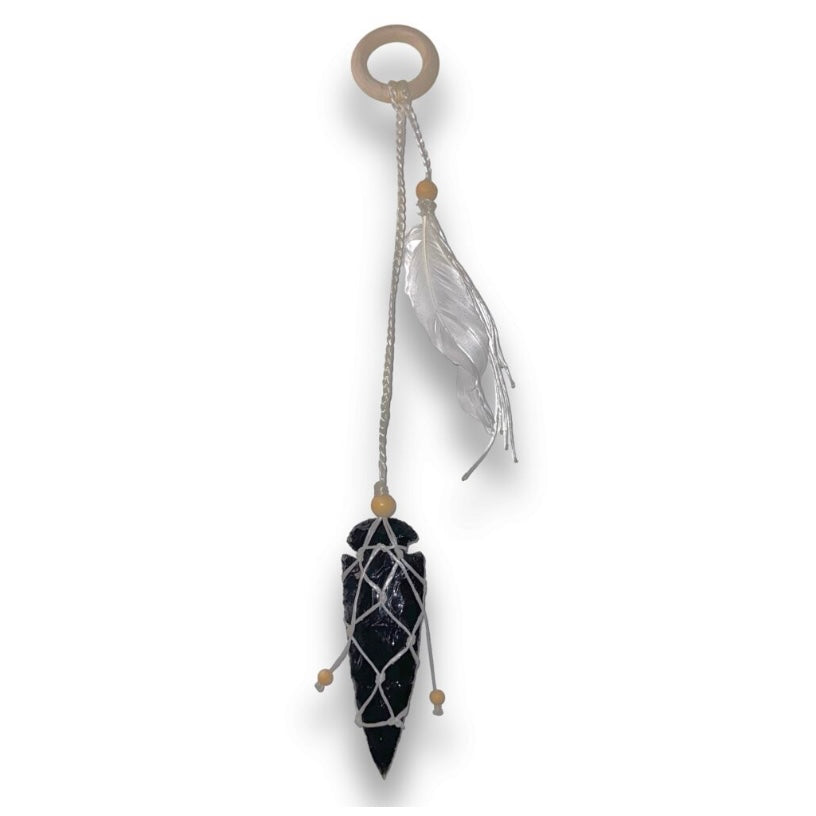 Arrow Head Super Protection Hanger ~ Black Obsidian White