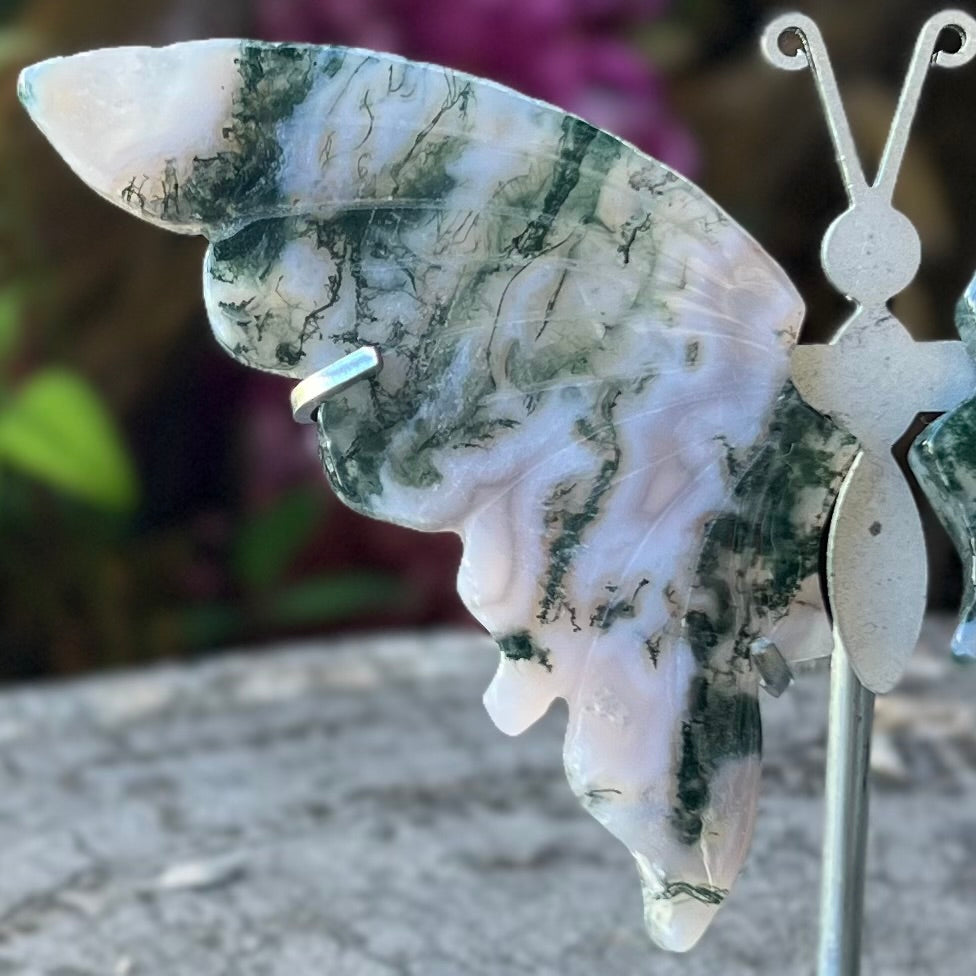 Moss Agate Butterfly Carving