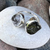 Raw Moldavite and Herkimer Diamond Ring set in Sterling Silver ~ size 7 adjustable