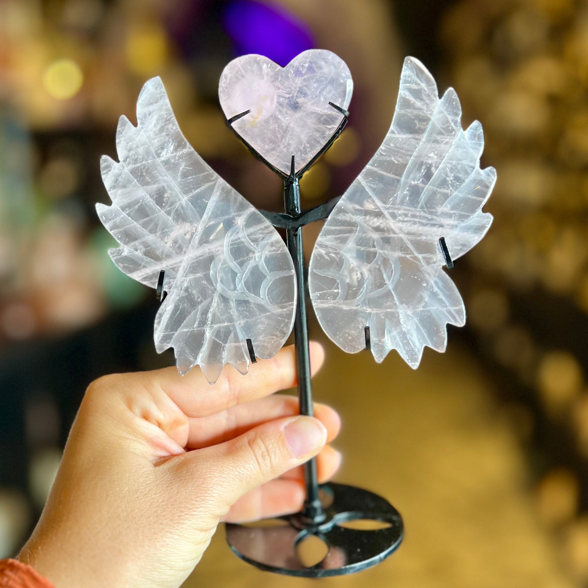 Rose Quartz ~ Angel wings with Heart
