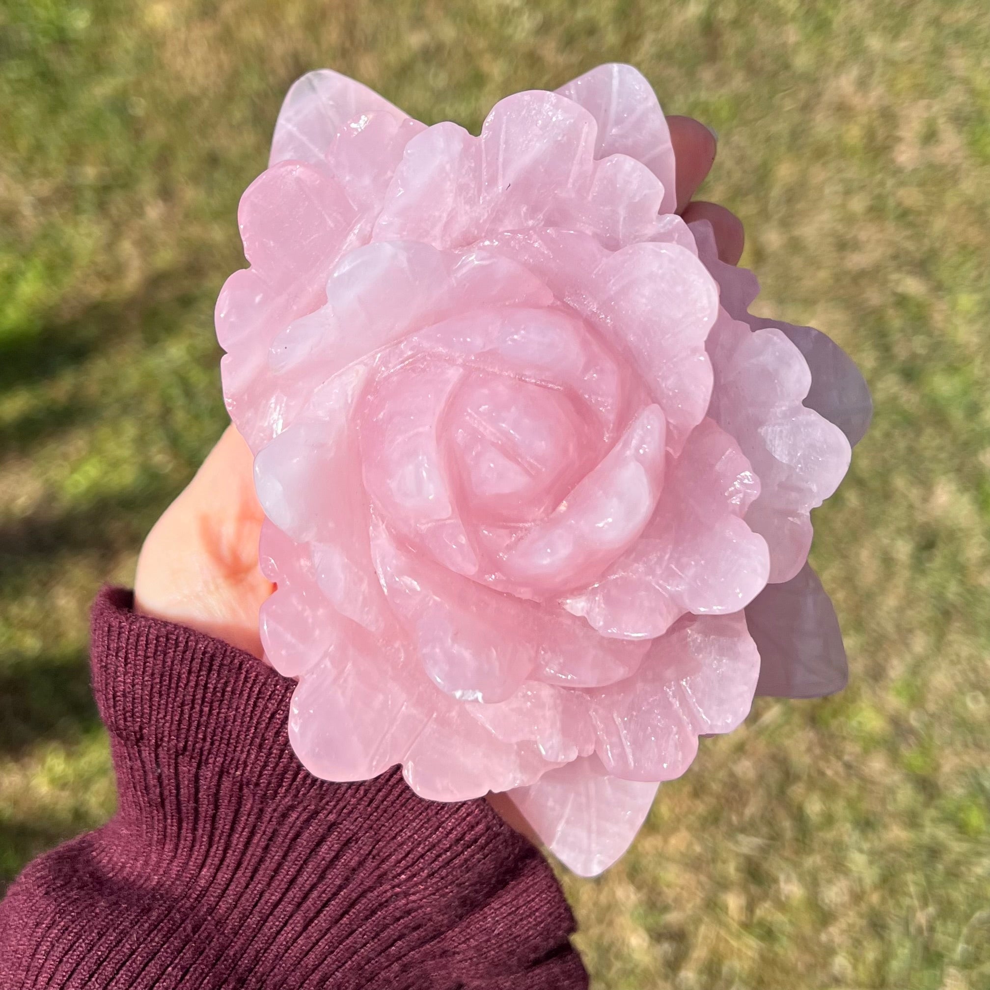 Rose Quartz Rose Carving - Large