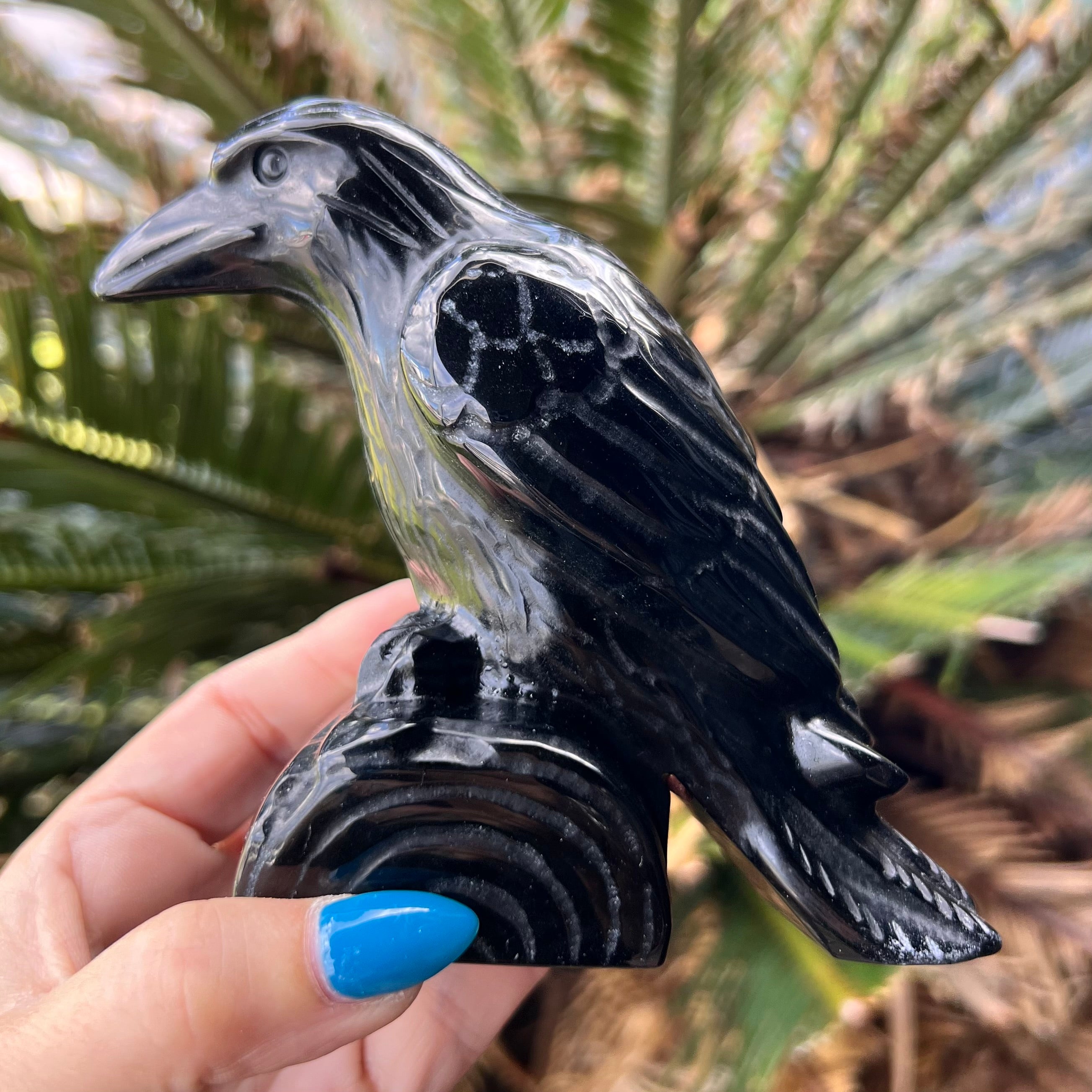 Black Obsidian Raven Carving Large