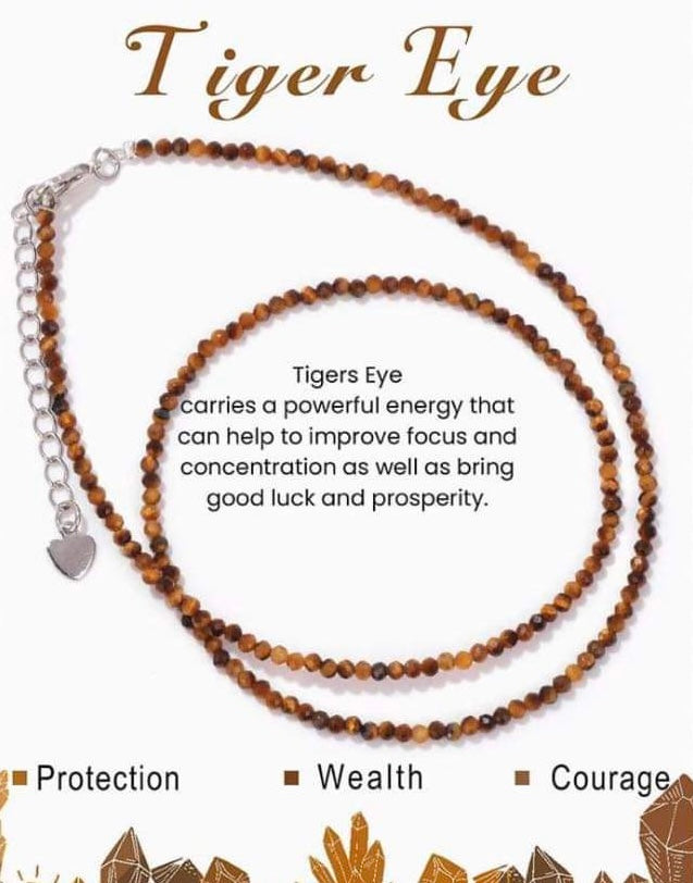 Courageous Vibes ~ Collier de perles à facettes en œil de tigre