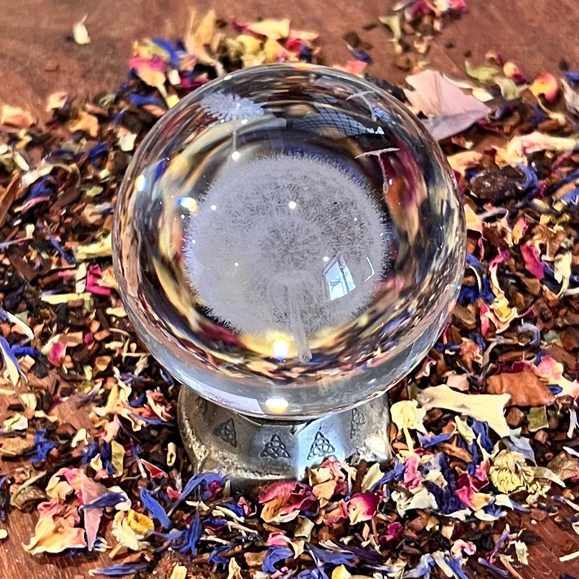 Dandelion of Hope Etched in Glass Ball