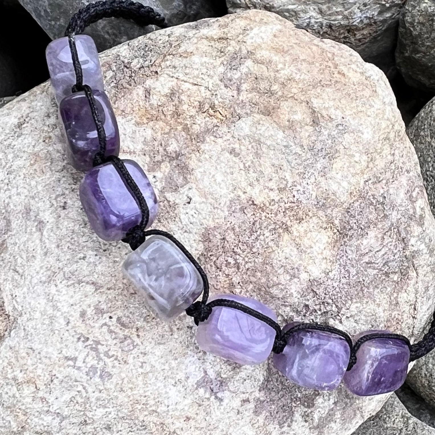 Amethyst Tumbled Adjustable Macrame Bracelet