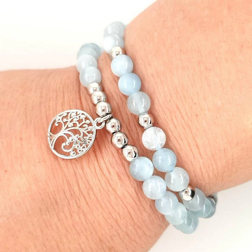 Aquamarine Tree of Life Duo Bracelet Set