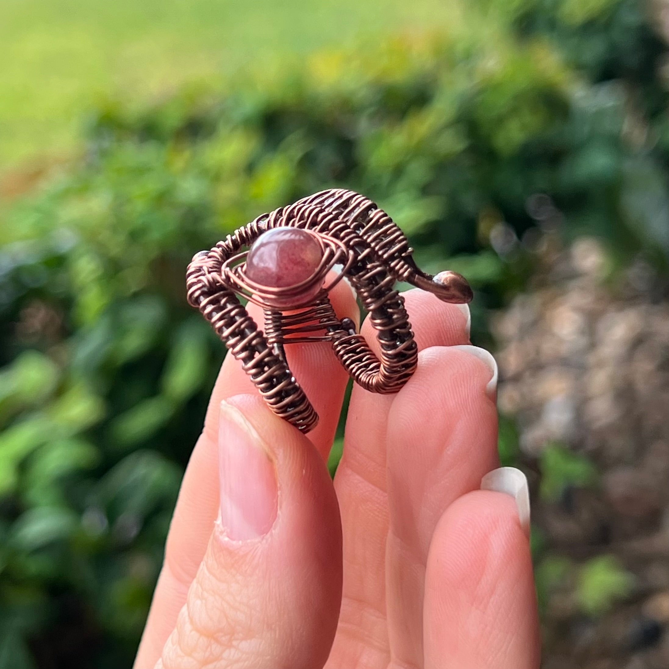 Muse Forged ~ Artesian Strawberry Quartz Ring ~ Adjustable