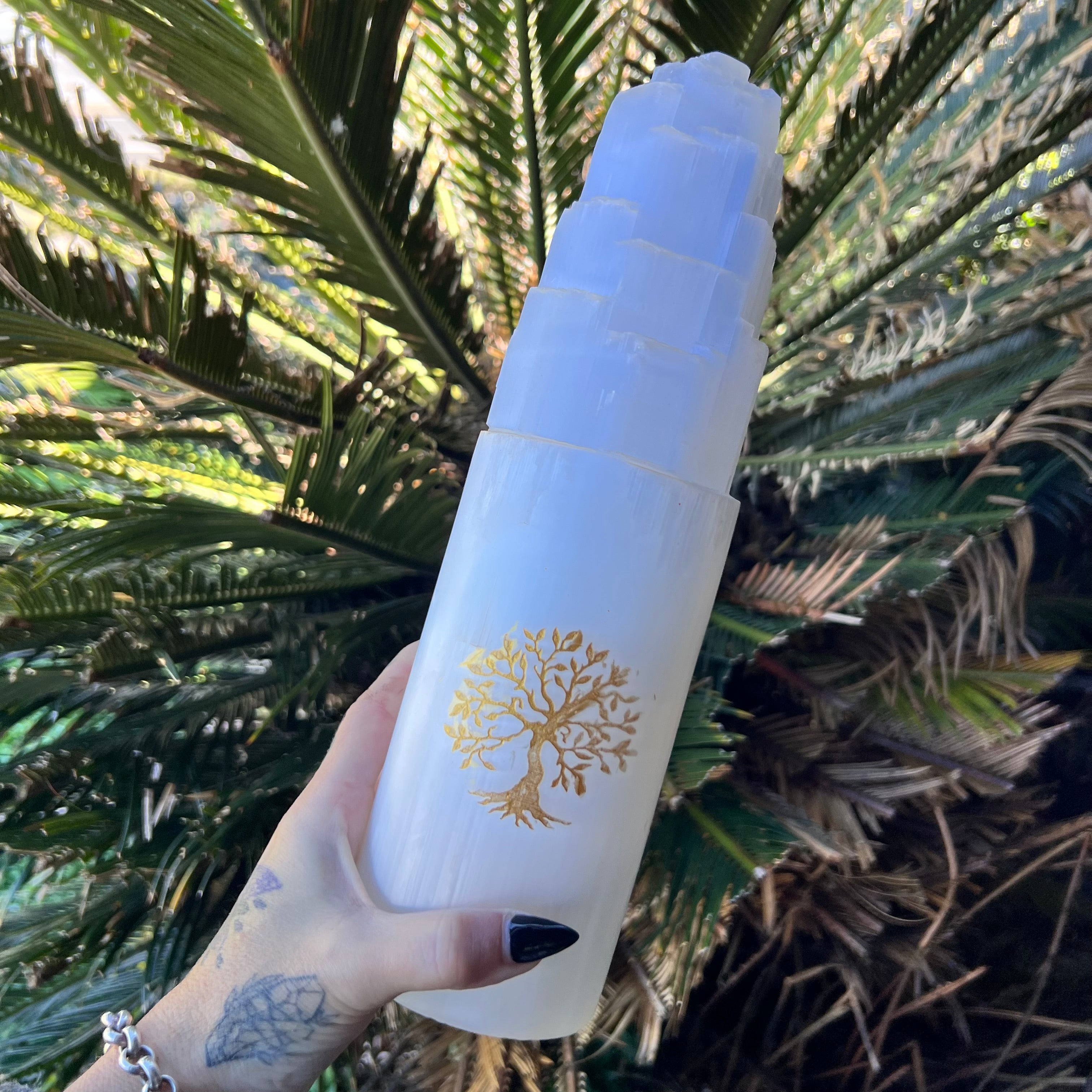 Selenite Cleansing & Charging Lamp ~ Tower Large ~ Tree of Life