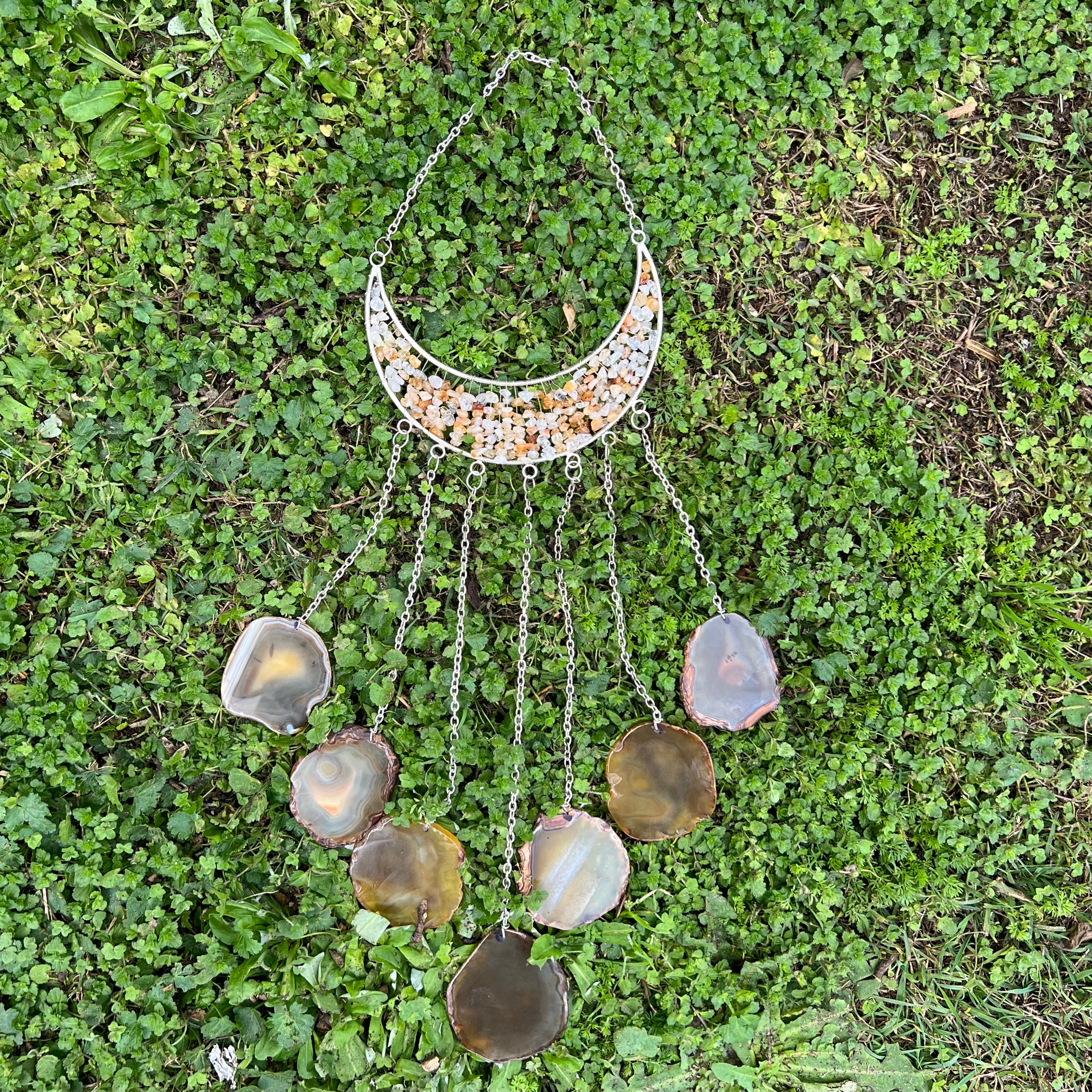 Citrine ~ Dyed Agate ~ Crescent Moon ~ Silver