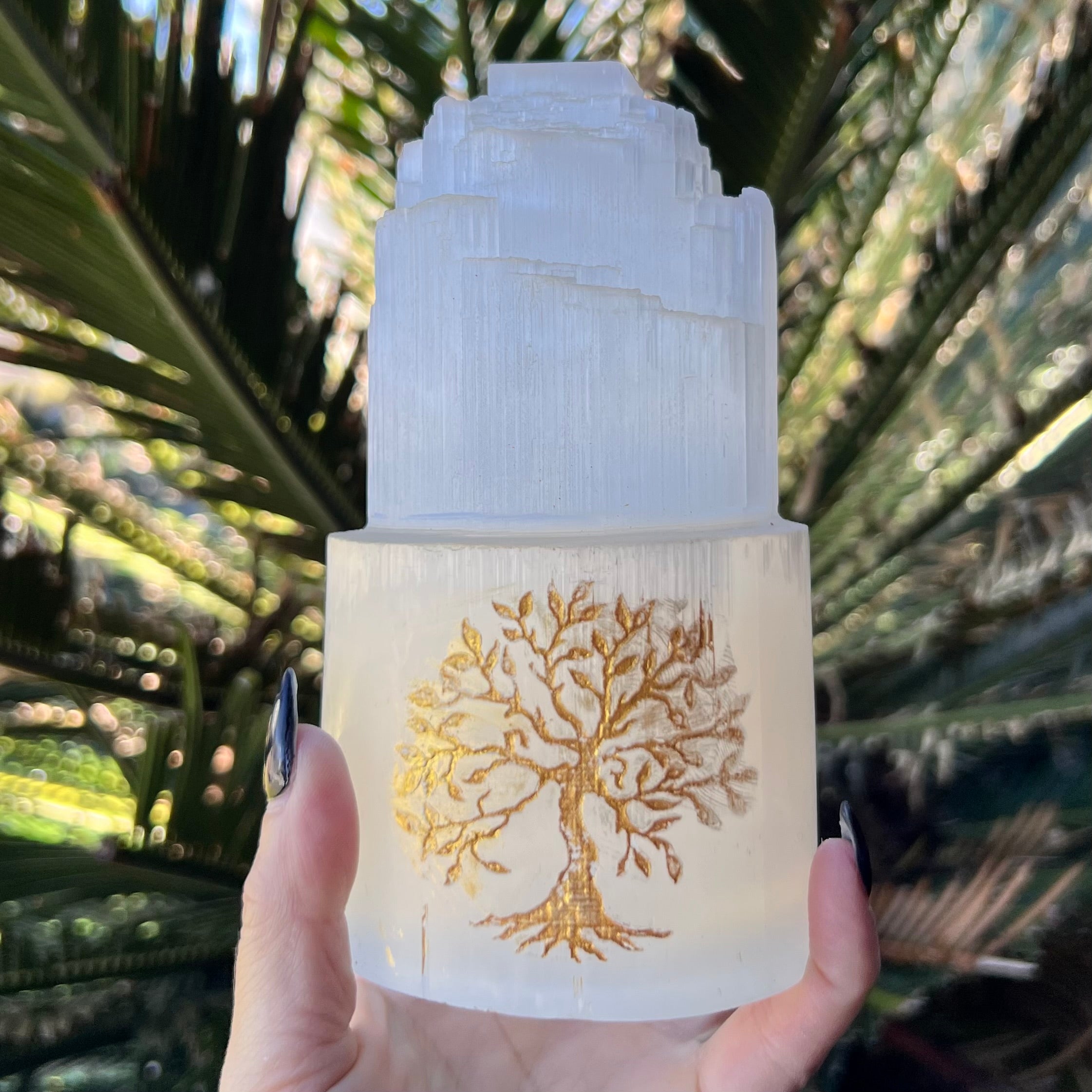 Selenite Cleansing & Charging Lamp ~ Tower Small ~ Tree of Life