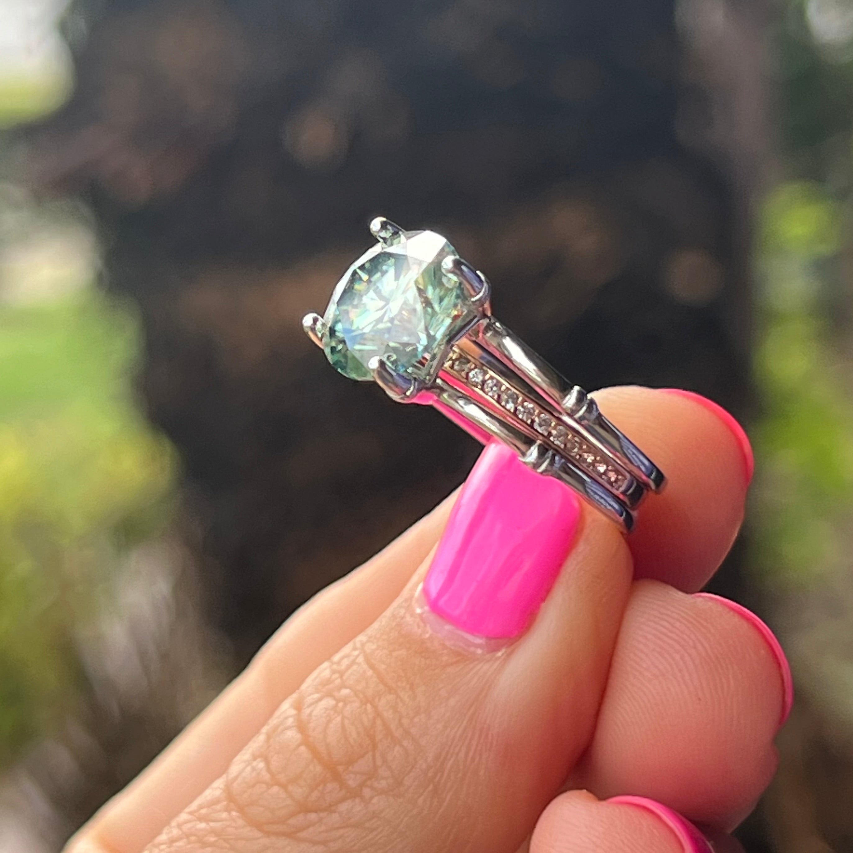 Sale ~ Green Moissanite ~ Sterling Silver Ring ~ Size 5