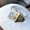 Raw Moldavite and Herkimer Diamond Ring set in Sterling Silver ~ size 7 adjustable
