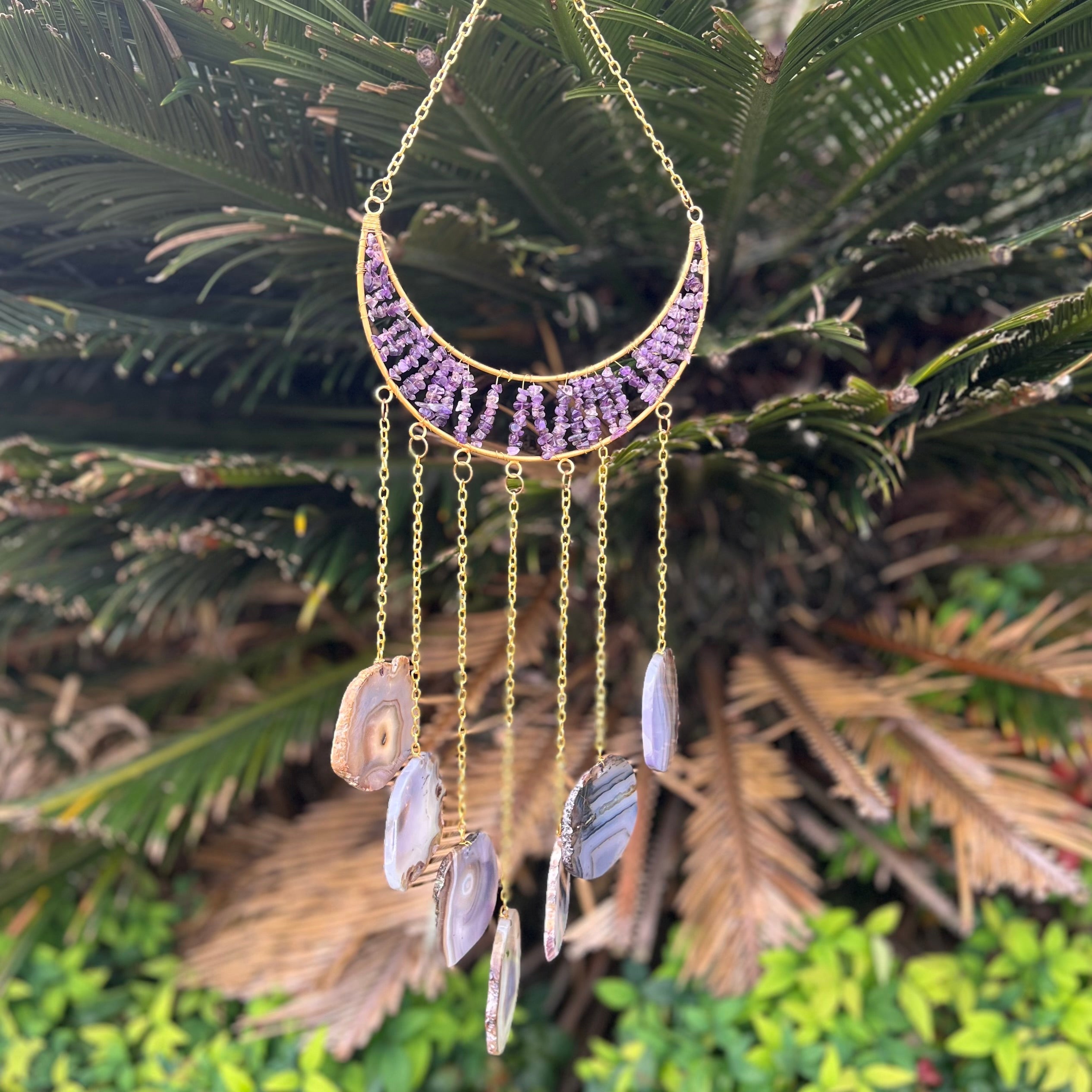 Amethyst ~ Dyed Agate ~ Moon Hanger ~ Gold