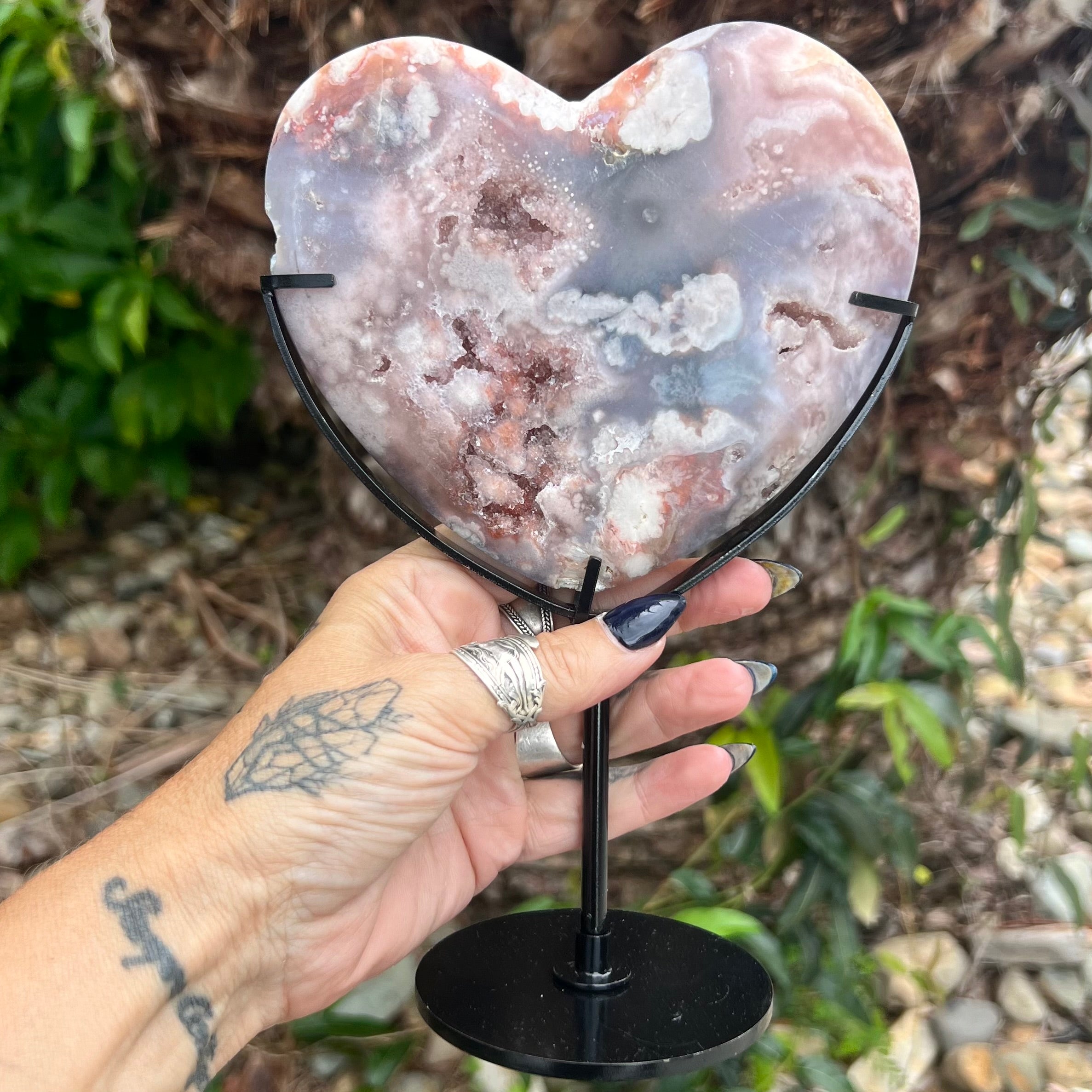 Pink Amethyst Heart on Stand