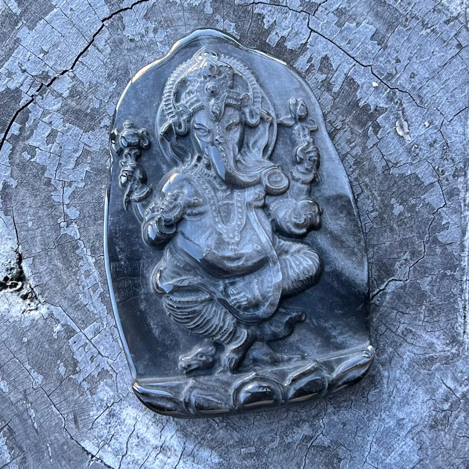 Silver Sheen Obsidian Ganesh