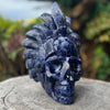 Sodalite Warrior Skull with Headdress Carving
