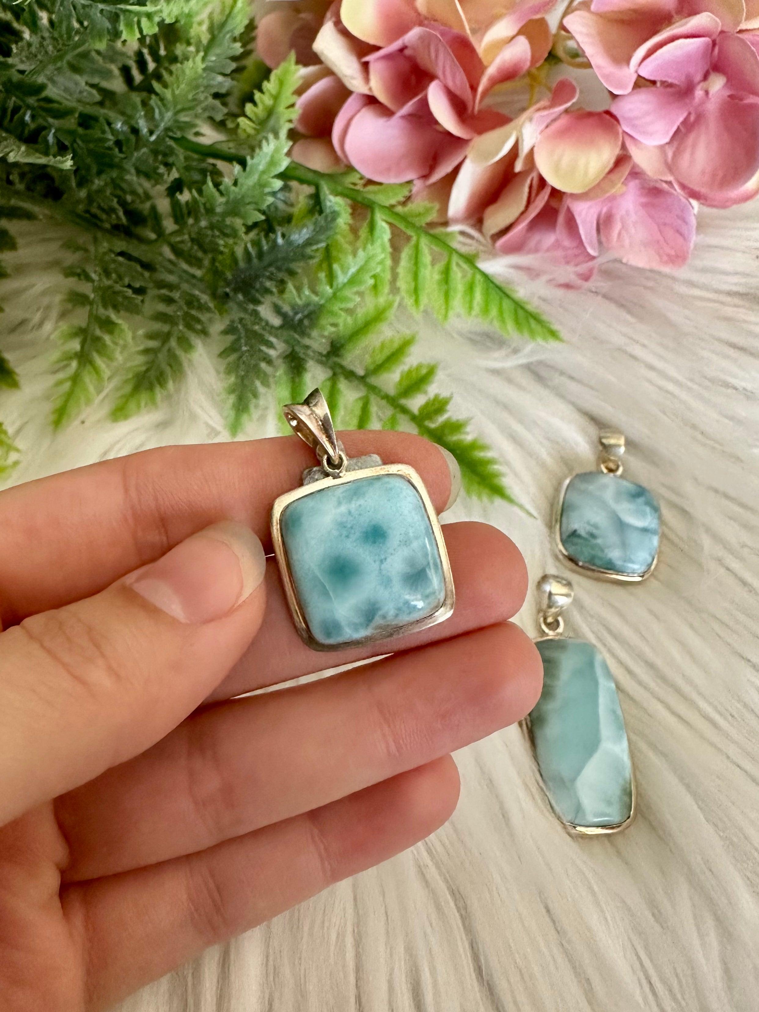 Larimar Square 925 Sterling Silver Pendant - Muse Crystals & Mystical Gifts