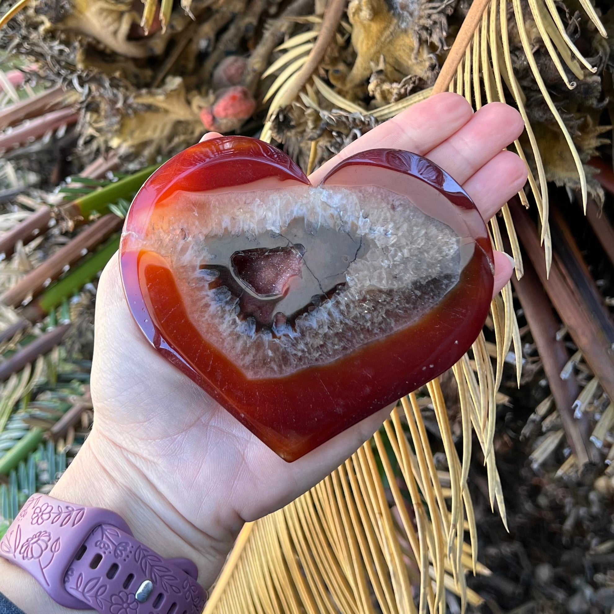 Carnelian Geode Heart on Stand