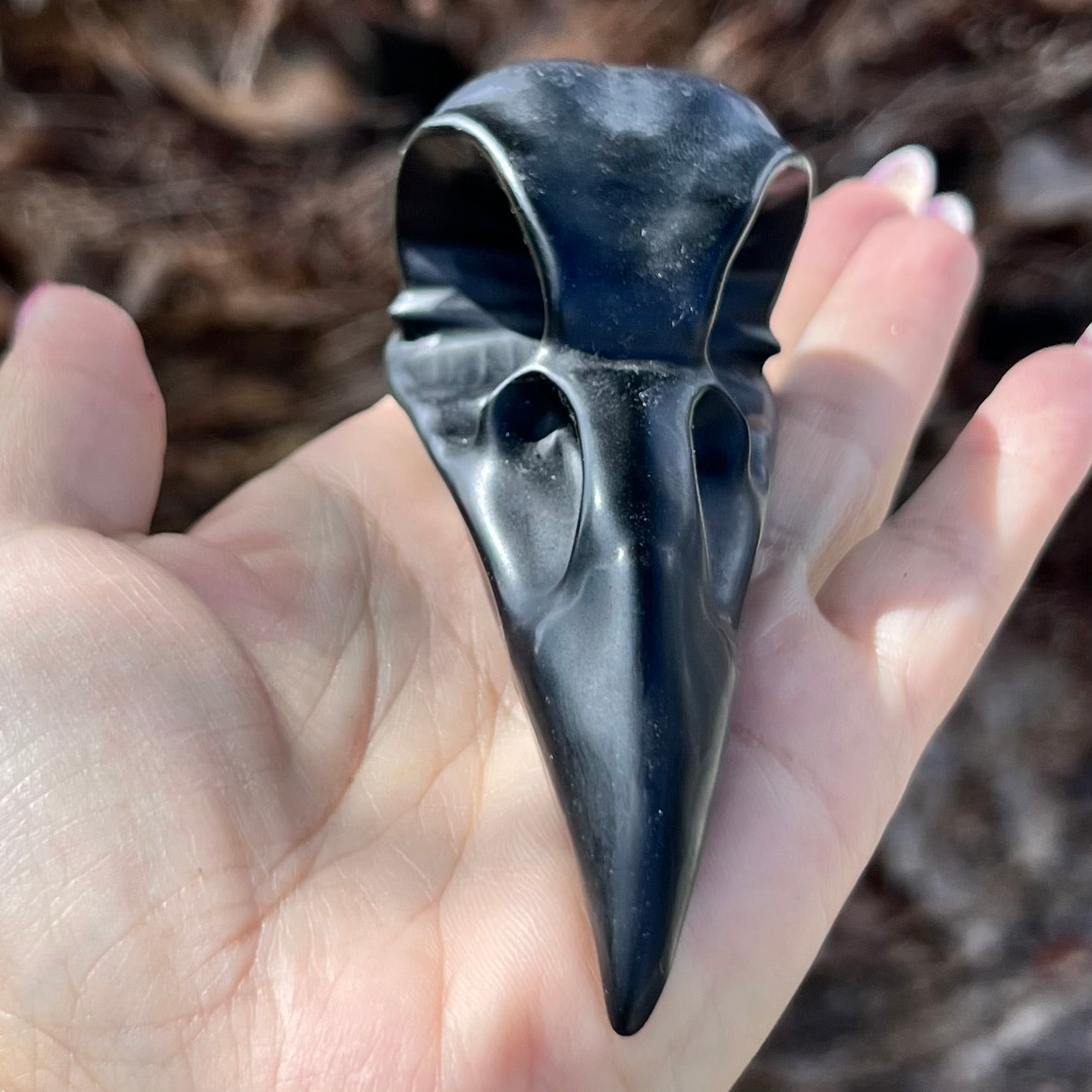 Black Obsidian Raven Skull