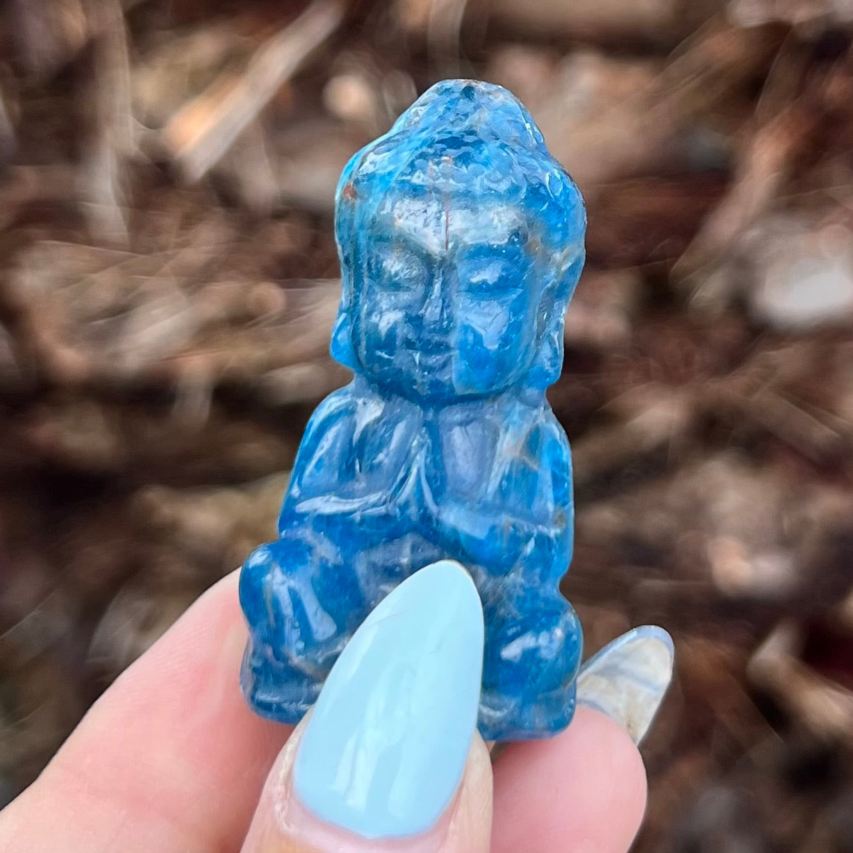 Tiny Buddah ~ Blue Apatite carving