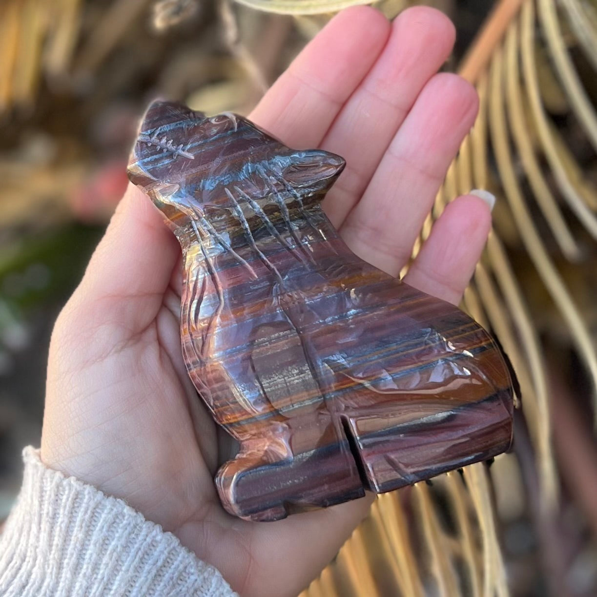 Red Tiger Eye ~ Wolf Carving
