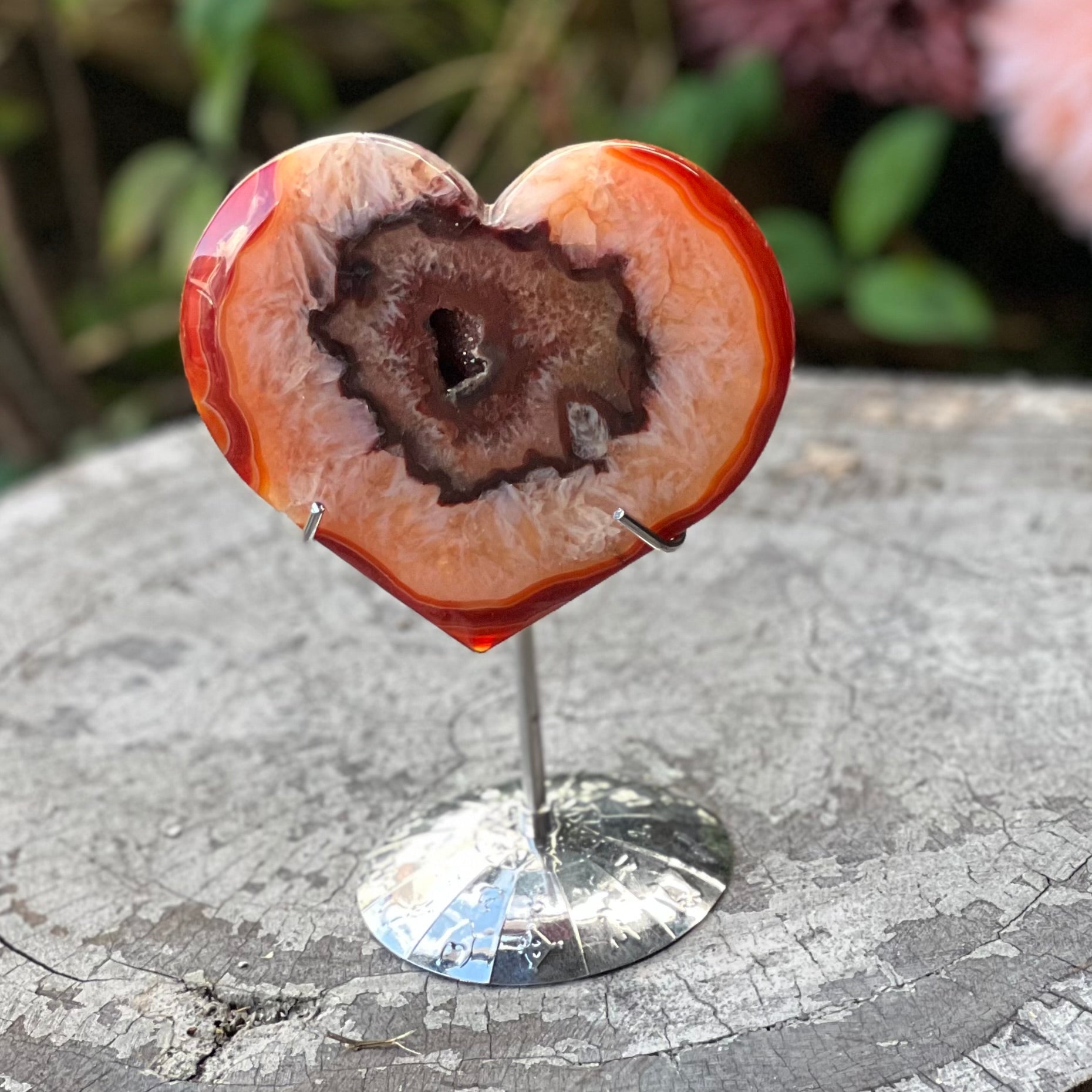 Carnelian Geode Heart on Stand