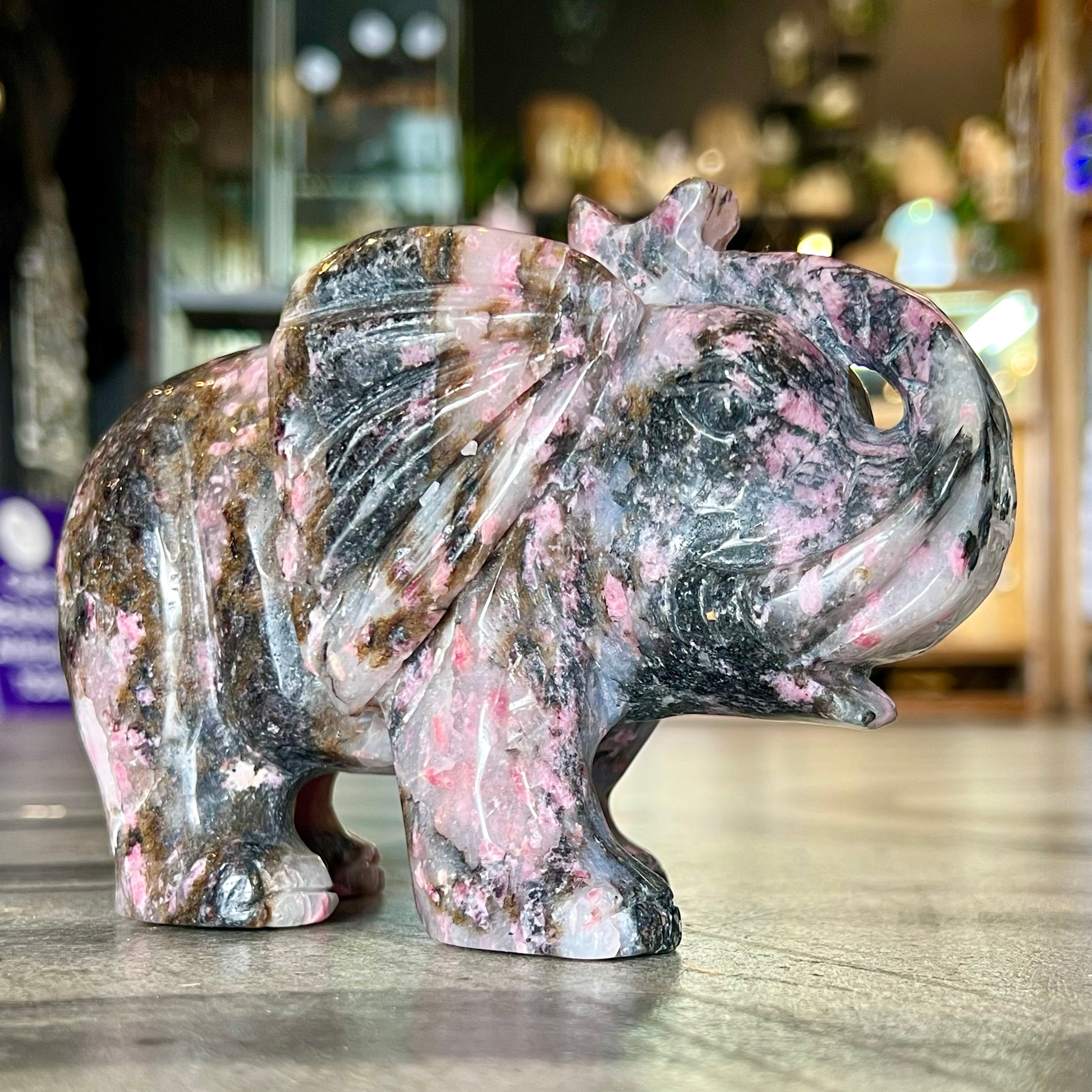 Rhodonite ~ Elephant Carving