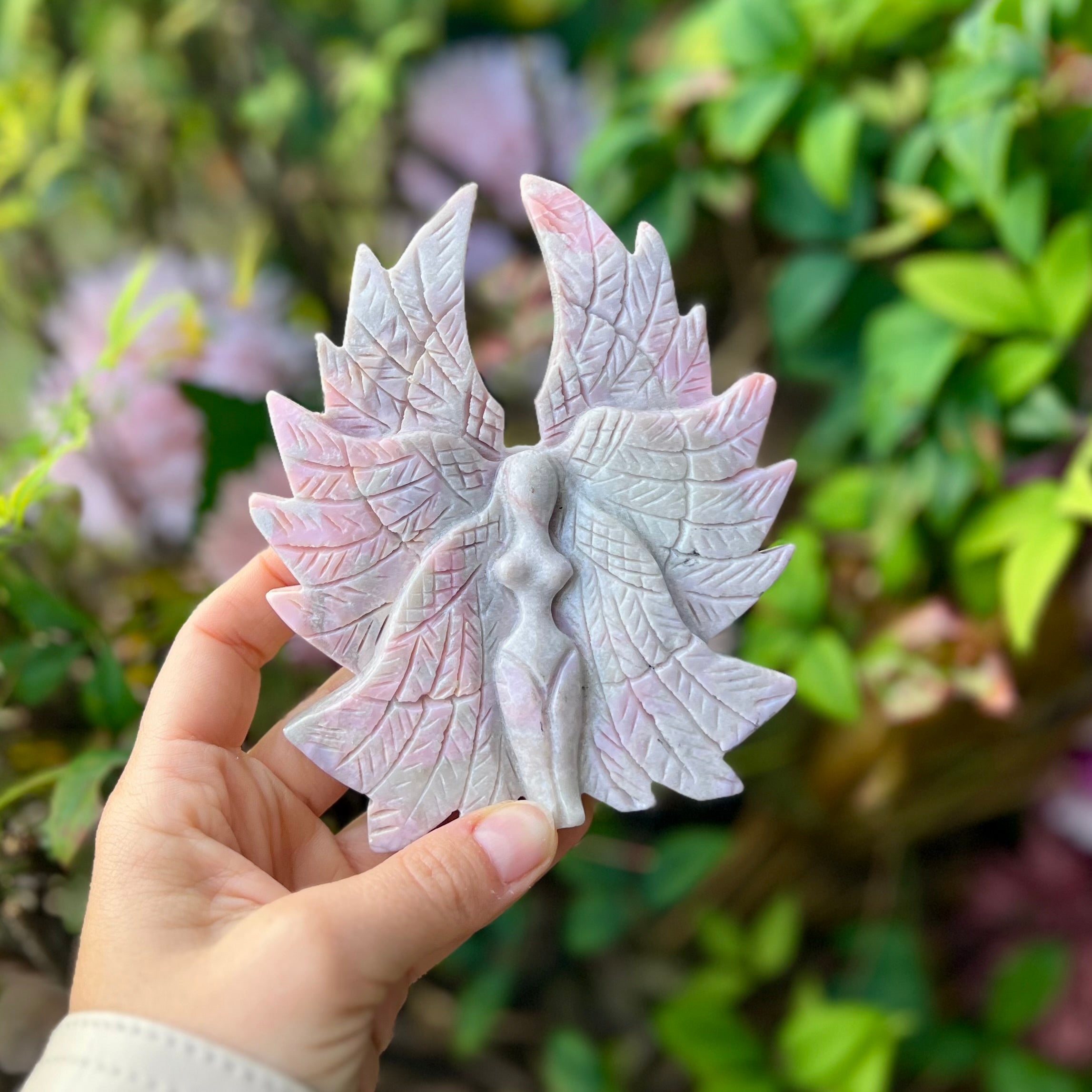 Pink Opal Goddess of Compassion Carving (1)