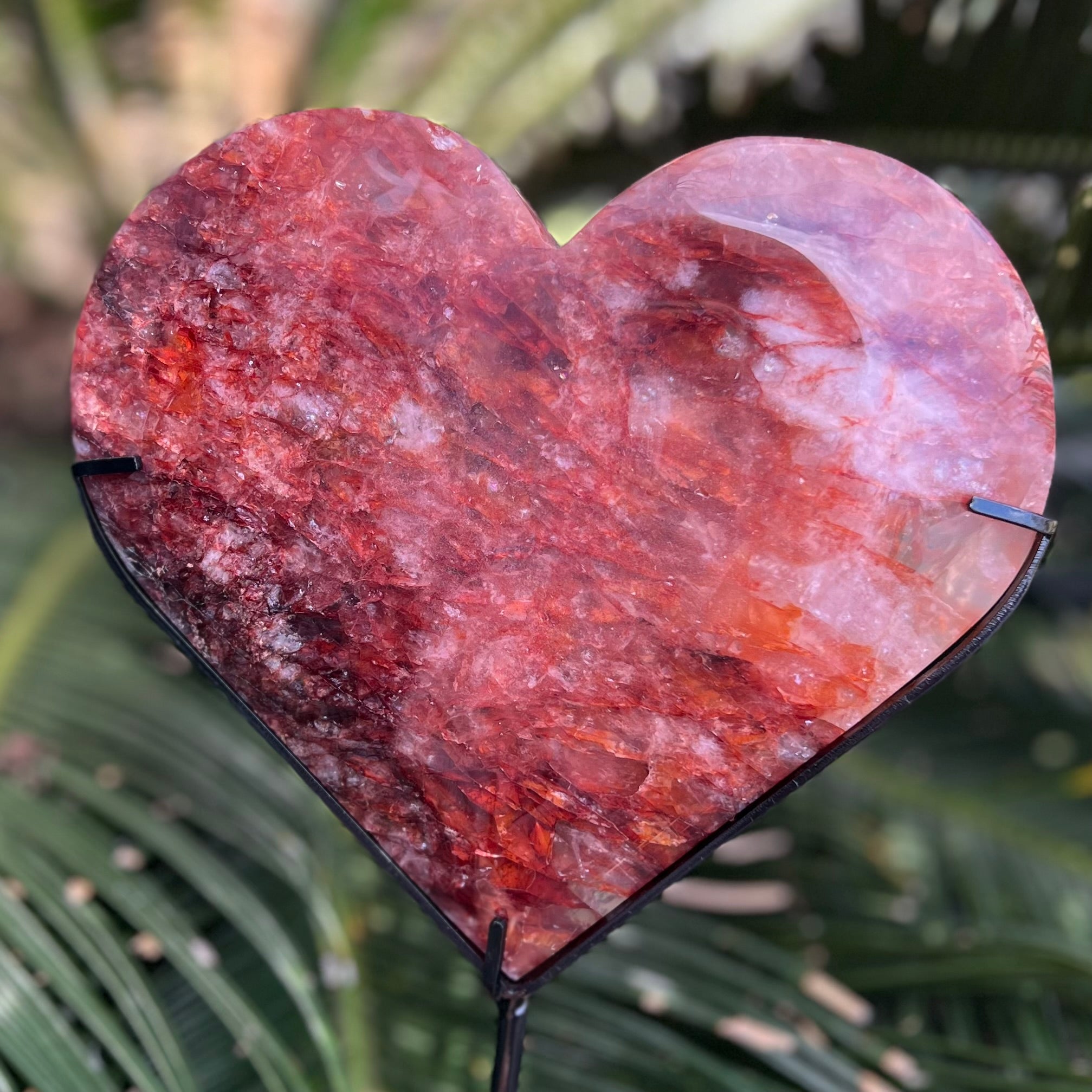 Large Fire Quartz Heart ~ on stand ~ 2
