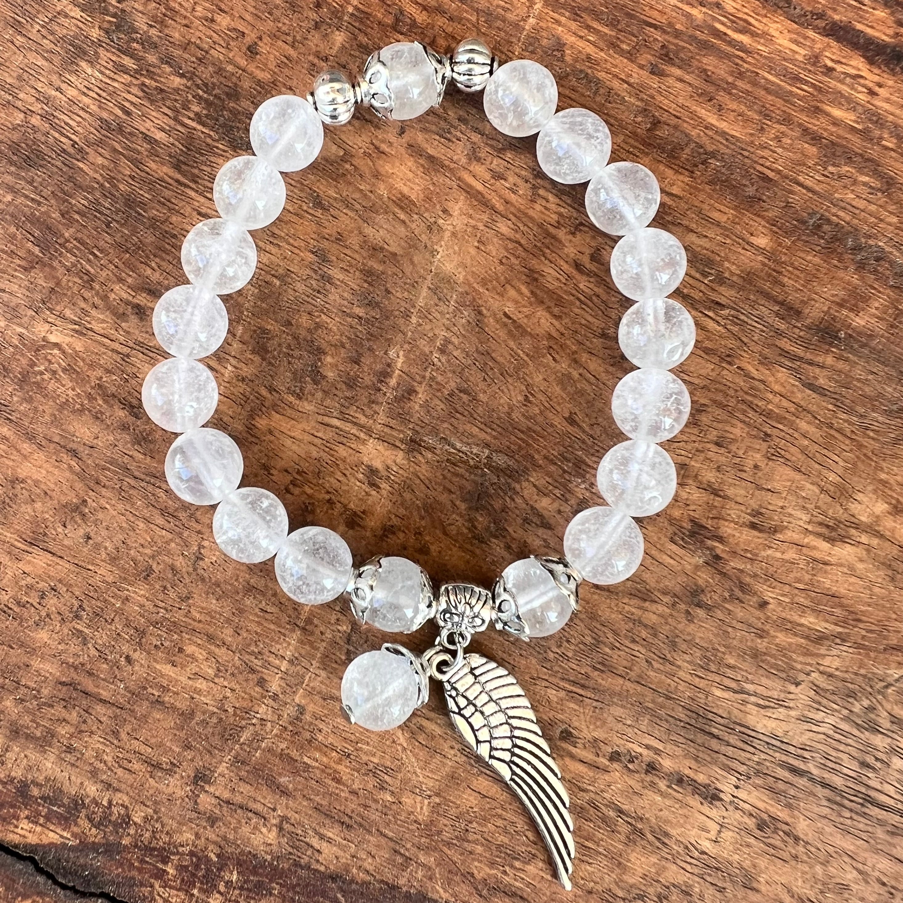 Clear Quartz Amplifying Bracelet with Angel Wing Charm