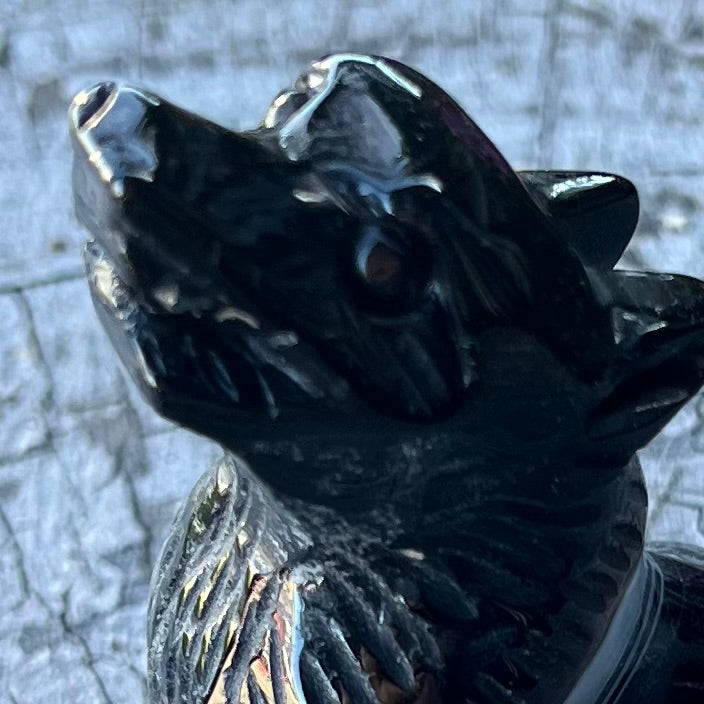 Black Agate ~ Wolf Carving ~ Medium