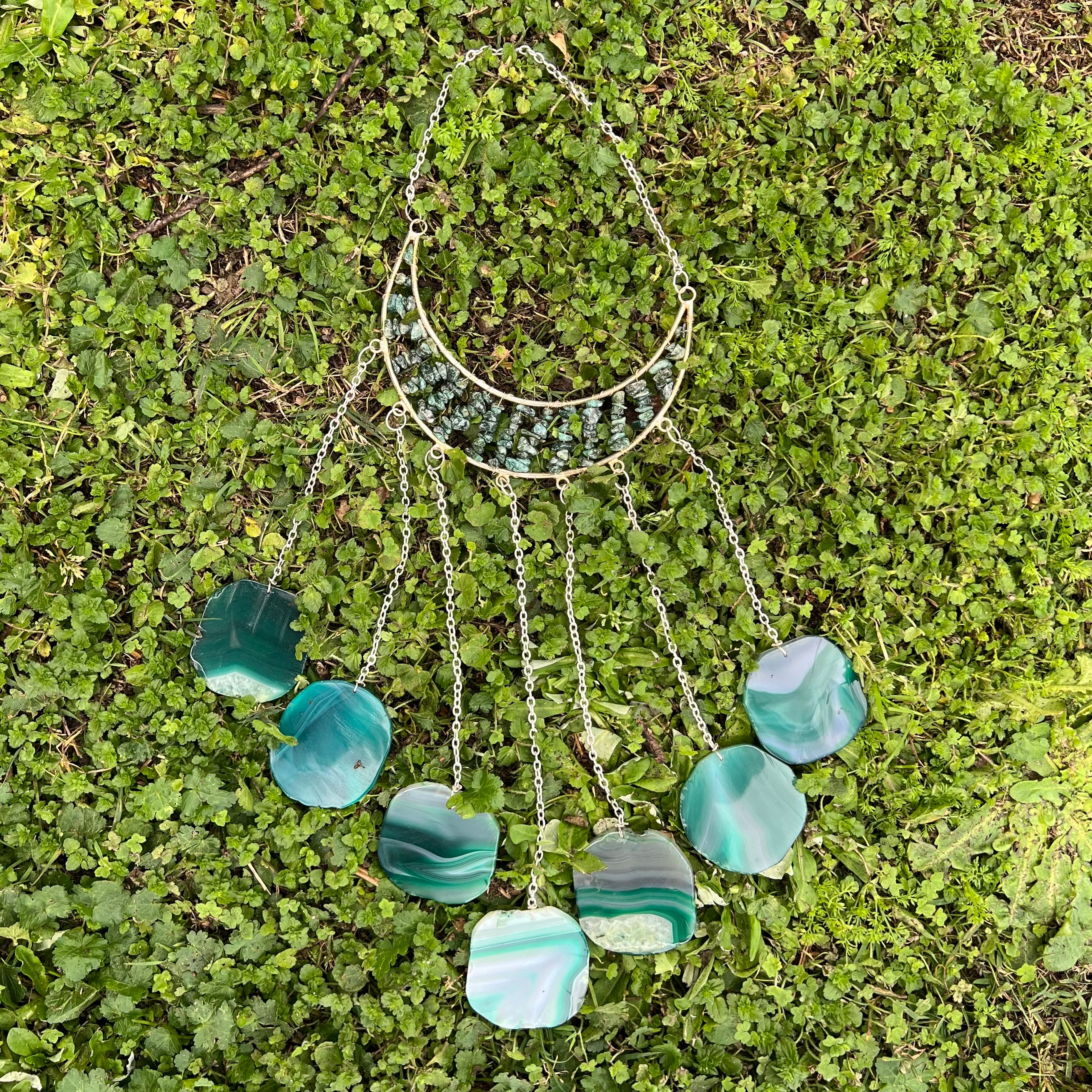 Green Aventurine ~ Dyed Agate ~ Crescent Moon ~ Silver