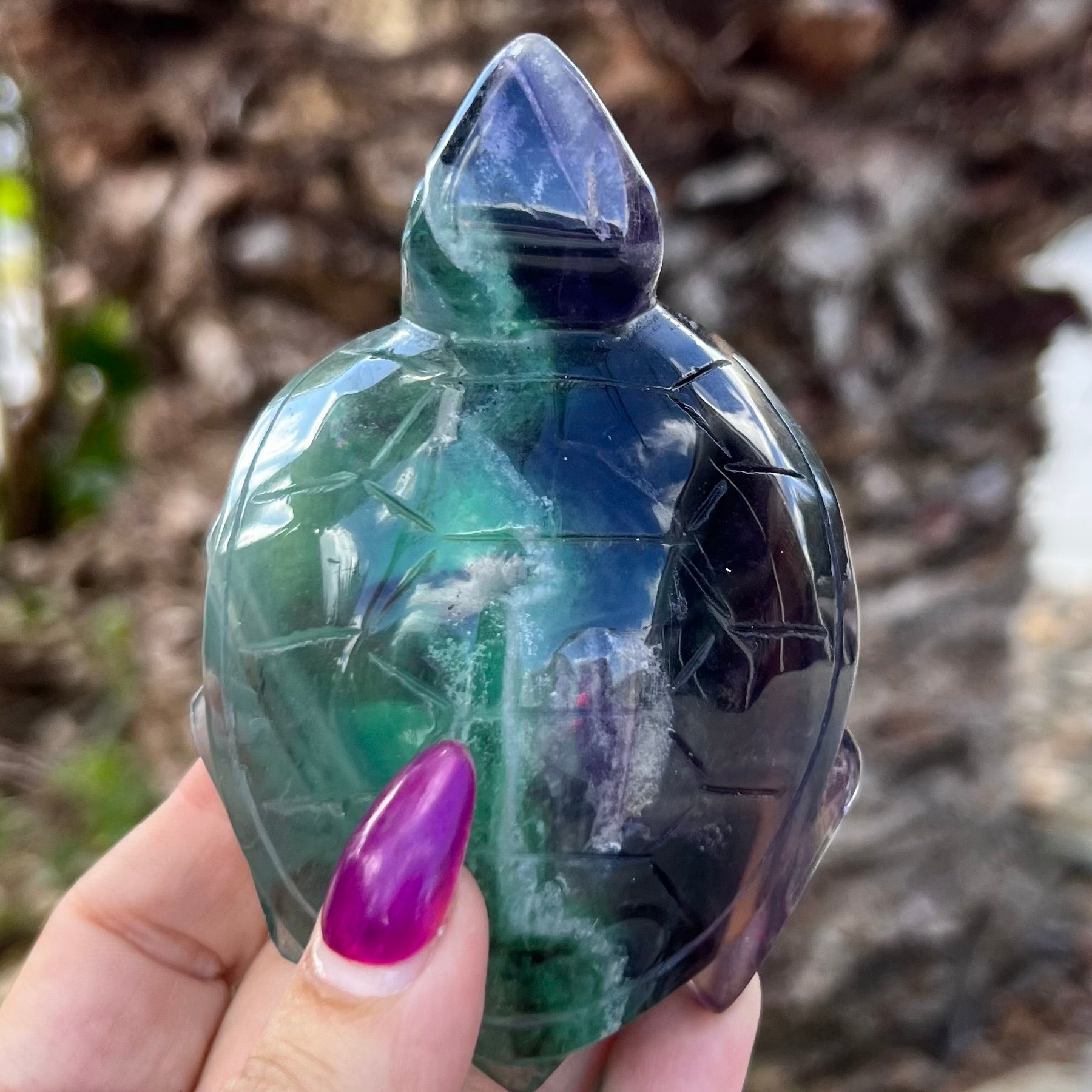 Rainbow Fluorite Turtle Carving