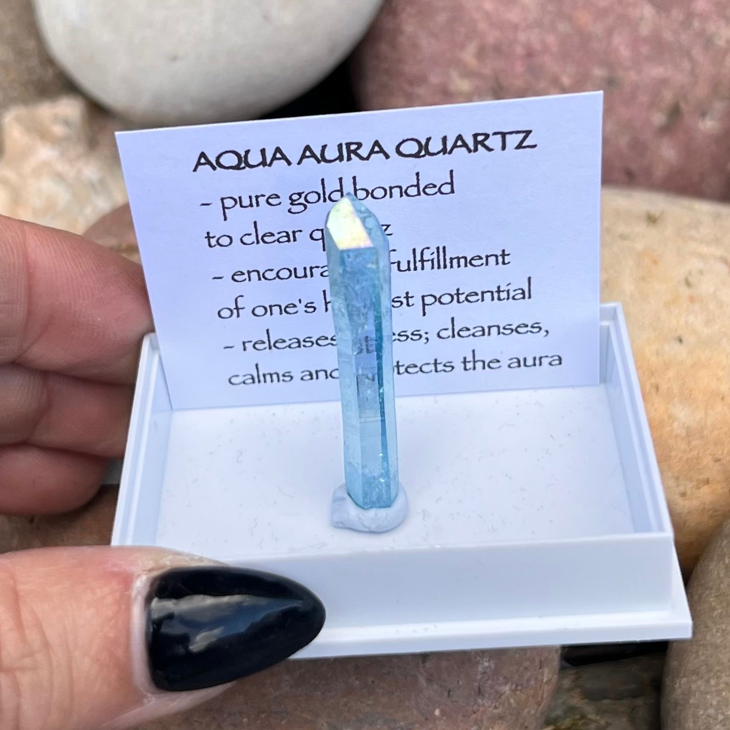 Aqua Aura Point ~ Specialty Boxed Crystal