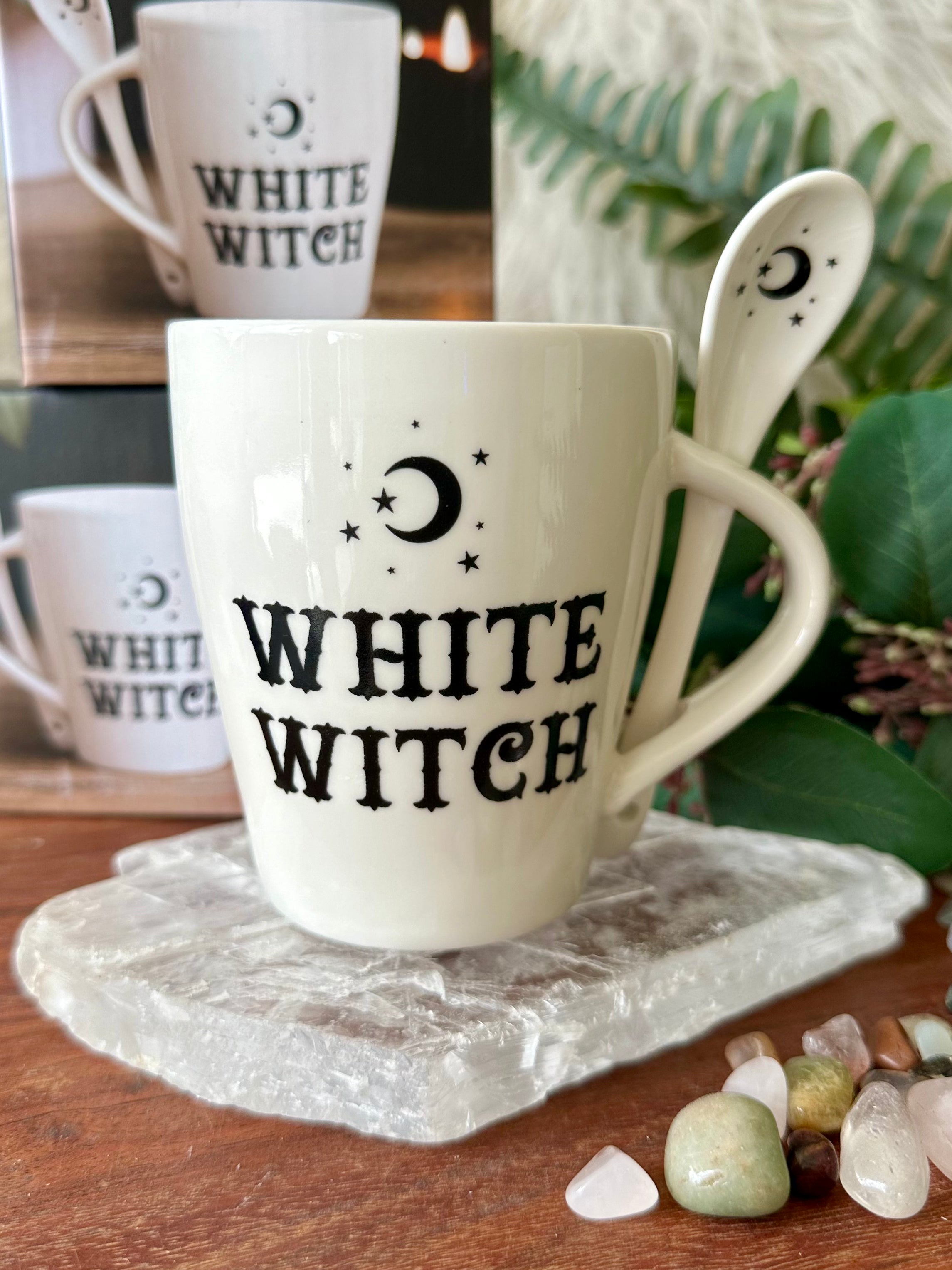 White Witch Mug with Spoon - Muse Crystals & Mystical Gifts