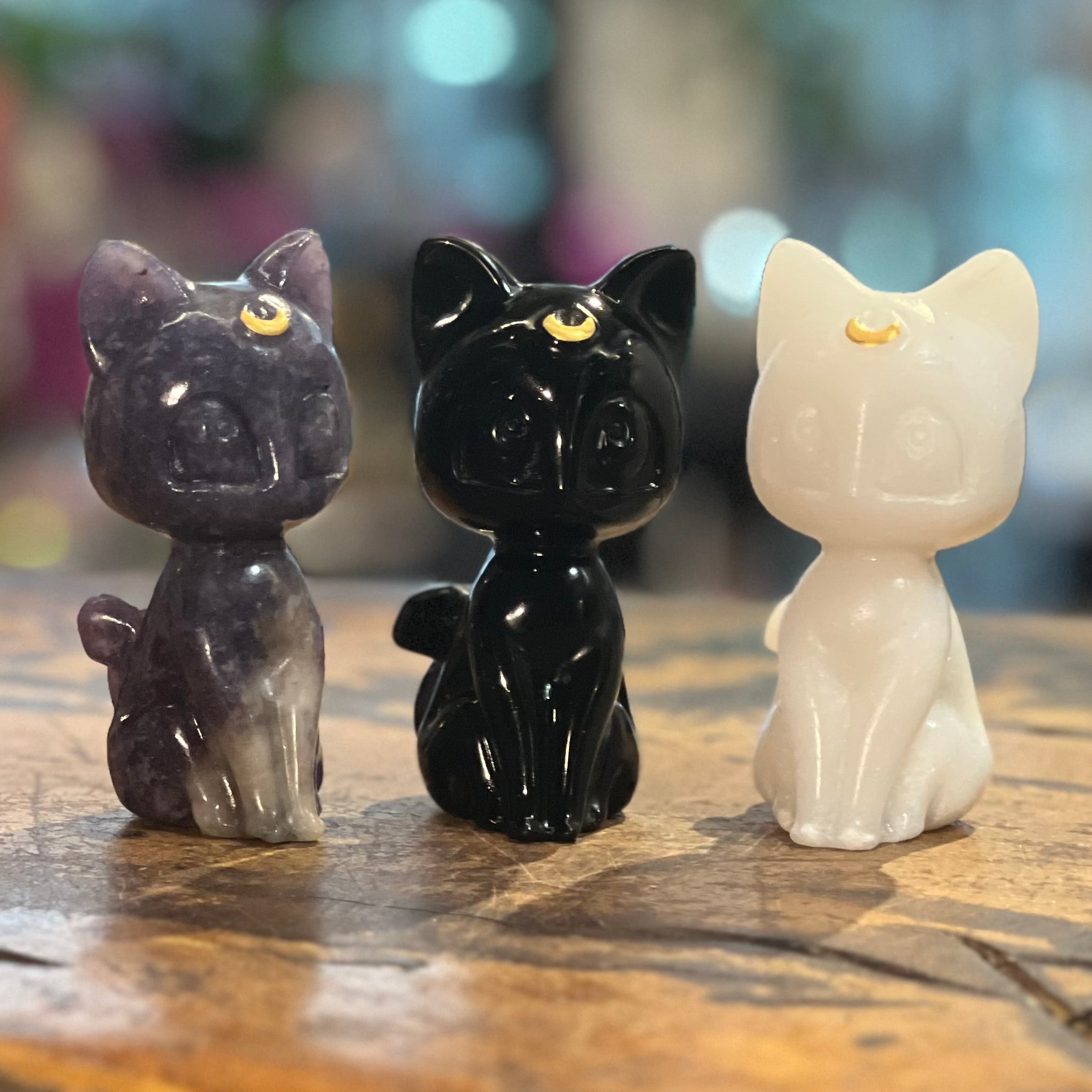 Celestial Black Obsidian Kitten Carving