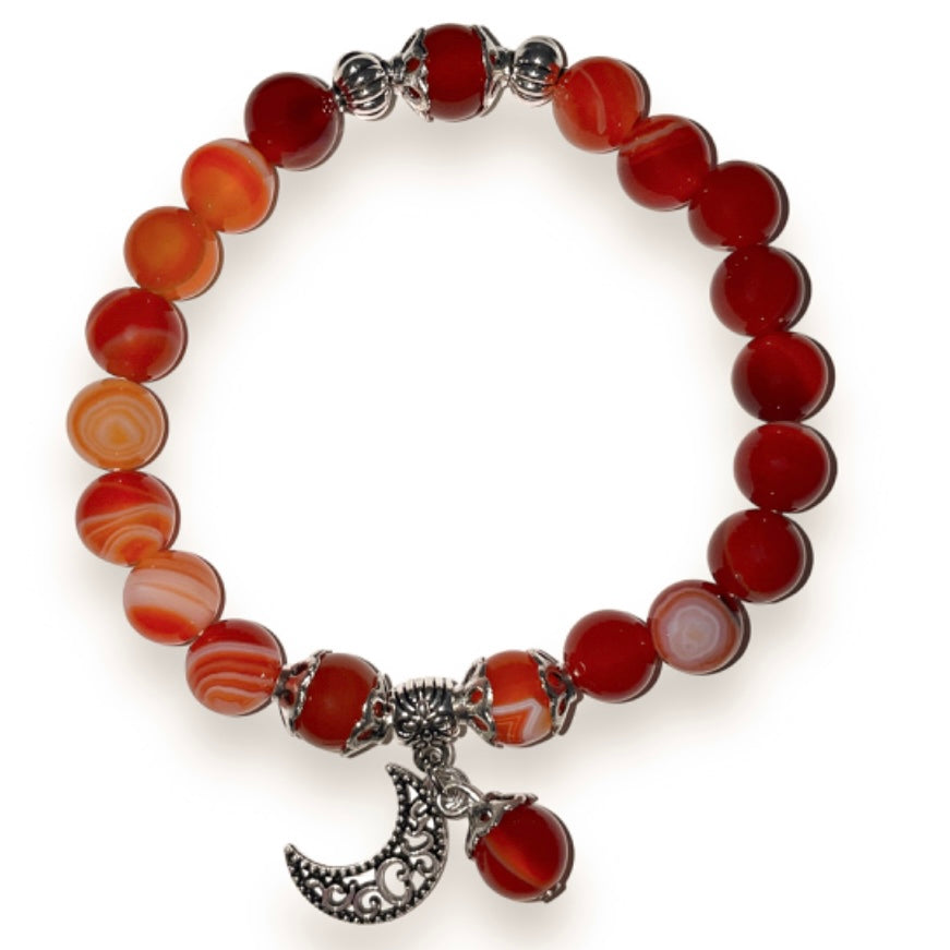 Carnelian Self Expression Bracelet with Celestial Crescent Moon Charm