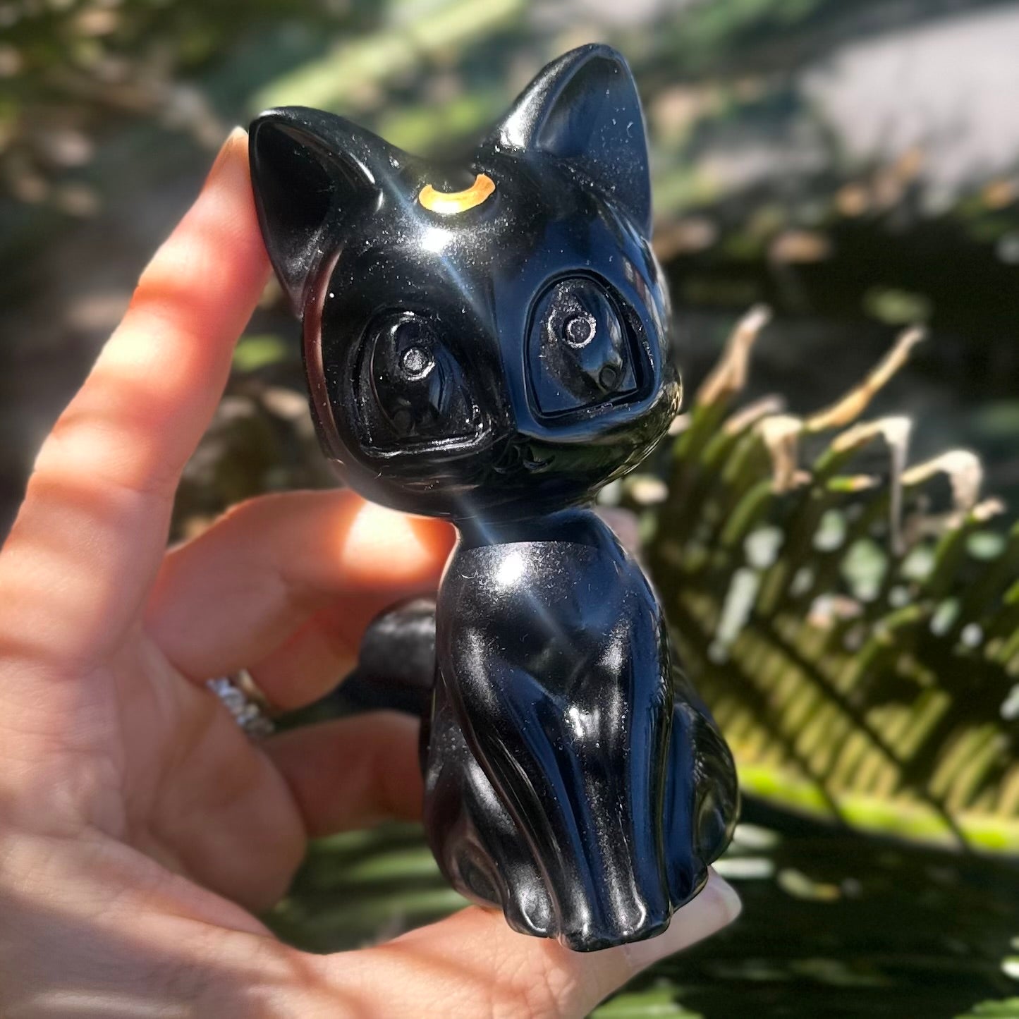 Celestial Kitty with Crescent Moon ~ Obsidian